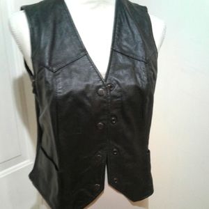 🌺 Street & Steel Genuine Black Leather Moto Vest